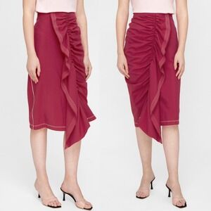 Sportmax MaxMara‎ Skirt Red Ruched Drape Front Midi Skirt Size 2